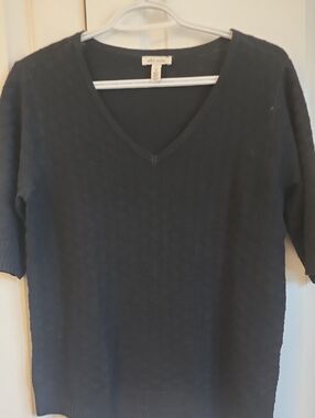 Ella Moss Black V-Neck Short Sleeve Knit Top